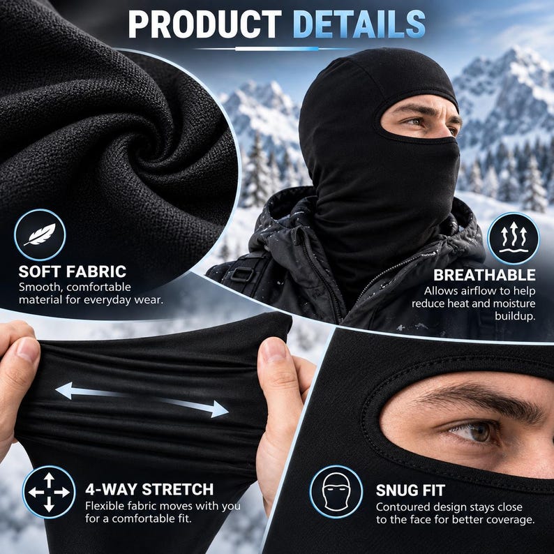 Funny Skiing Balaclava Mask, Novelty Winter Face Covering, Camping Humor Gift