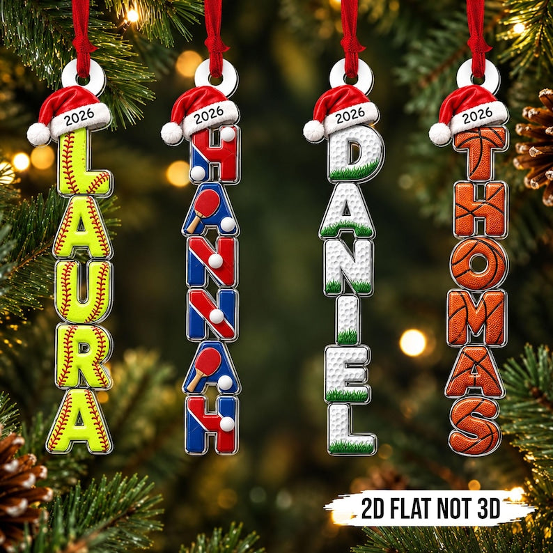 Custom Name Ornament For Sport Lovers, Personalized Name Acrylic Ornament, Athlete Keepsake Gift, Player Team Christmas Gift