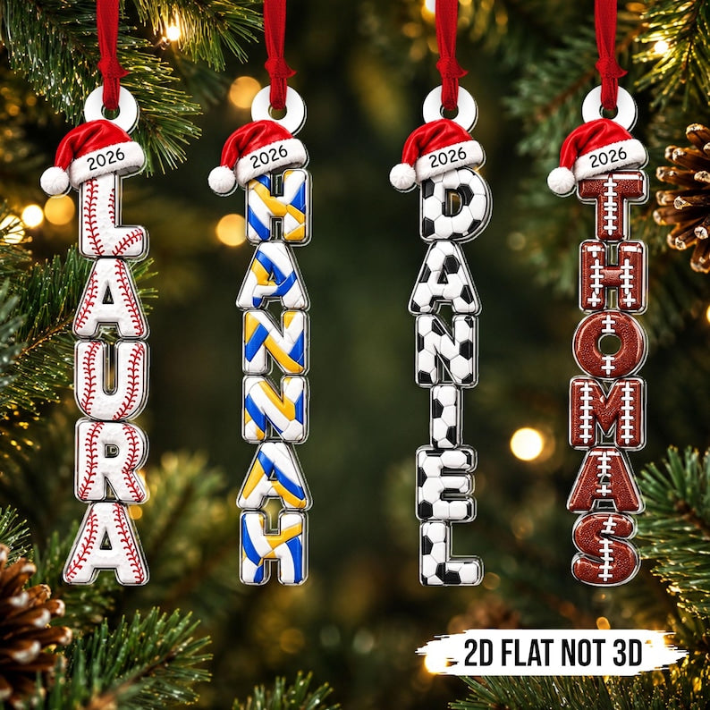 Custom Name Ornament For Sport Lovers, Personalized Name Acrylic Ornament, Athlete Keepsake Gift, Player Team Christmas Gift