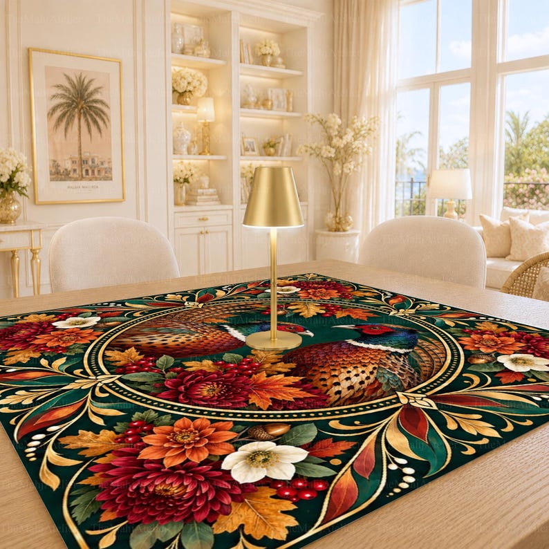 Pheasant Autumn Mahjong Mat, American Mah Jongg Game Mat, Non-slip Table Cover