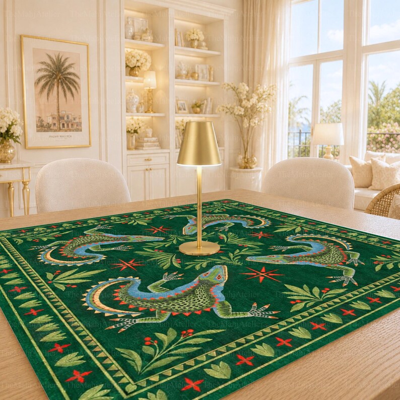 Alligator Folk Art Mahjong Mat, American Mah Jongg Game Mat, Non-slip Table Cover