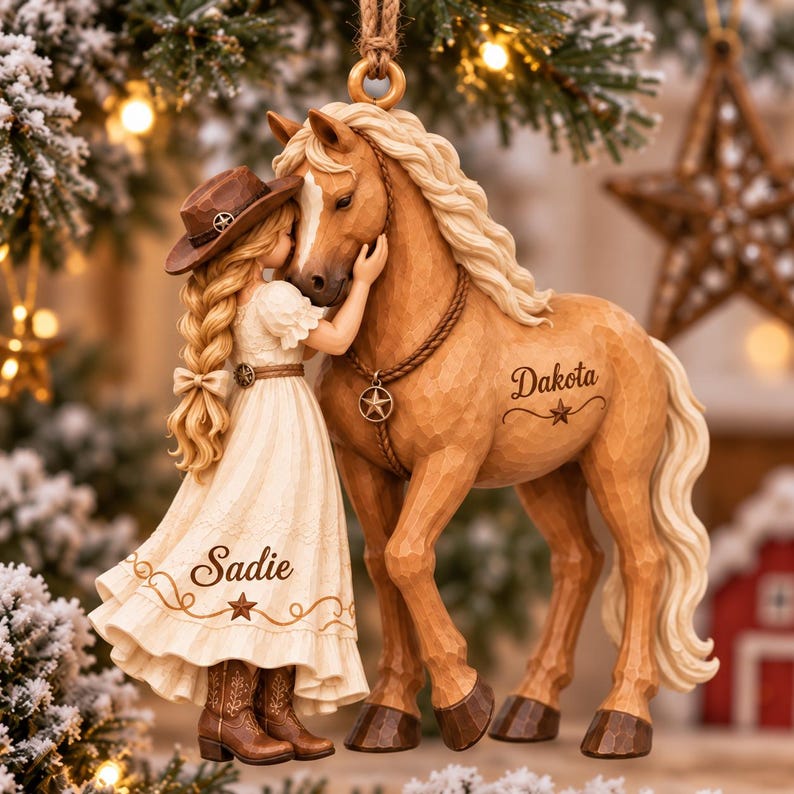 Personalized Horse Christmas Ornament, Custom Girl and Horse Names, Horse Lover Gift, Equestrian Keepsake, Cowgirl Gift