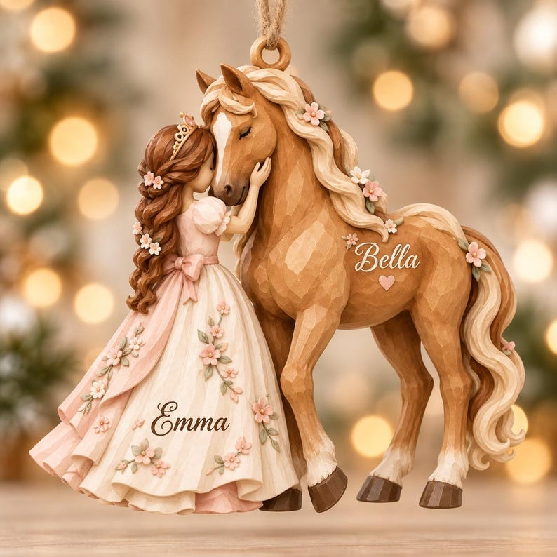 Personalized Horse Christmas Ornament, Custom Girl and Horse Names, Horse Lover Gift, Equestrian Keepsake, Cowgirl Gift