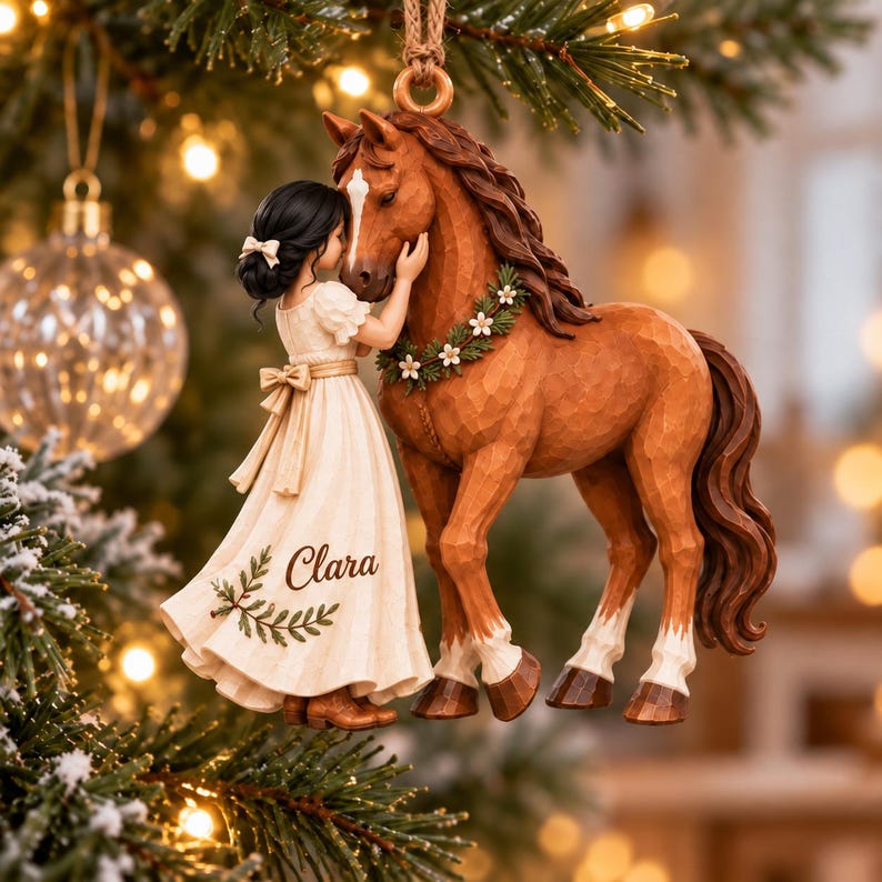 Personalized Horse Christmas Ornament, Custom Girl and Horse Names, Horse Lover Gift, Equestrian Keepsake, Cowgirl Gift