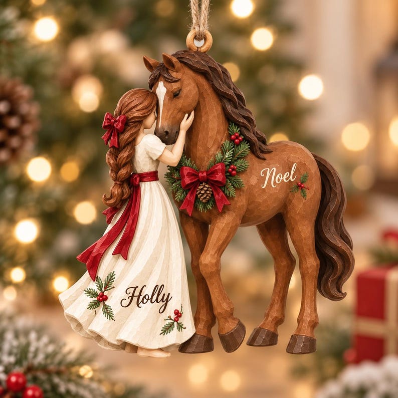 Personalized Horse Christmas Ornament, Custom Girl and Horse Names, Horse Lover Gift, Equestrian Keepsake, Cowgirl Gift