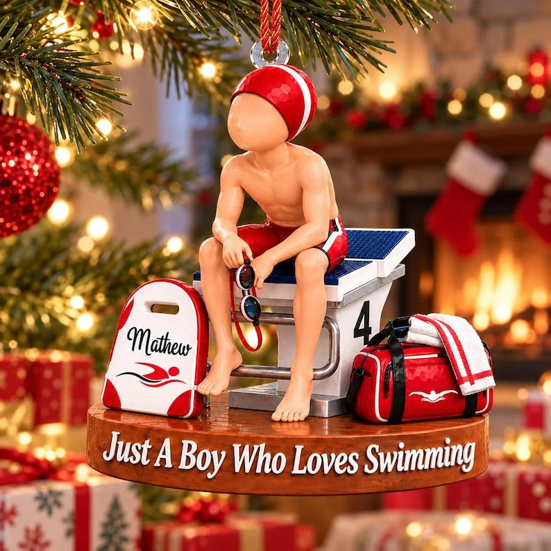 Just A Girl Who Loves Swimming, Personalized Swimmer Christmas Ornament, Swim Team Girl Gift