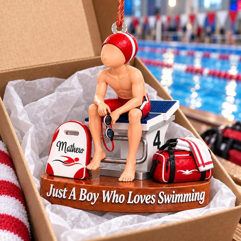 Just A Girl Who Loves Swimming, Personalized Swimmer Christmas Ornament, Swim Team Girl Gift