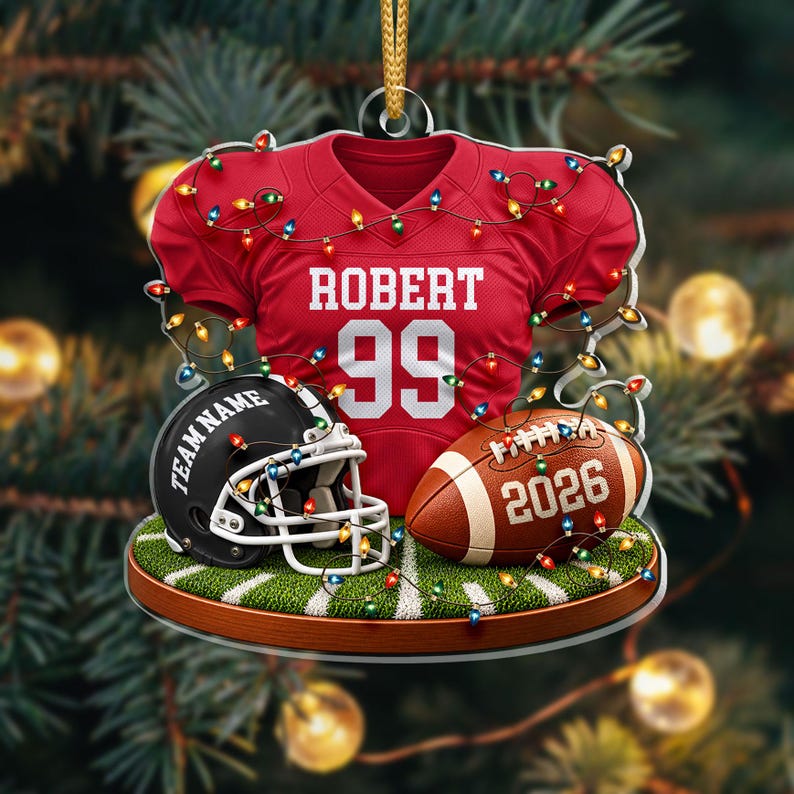 Personalized Football Jersey Ornament, Custom Name Number, Christmas Lights Keepsake