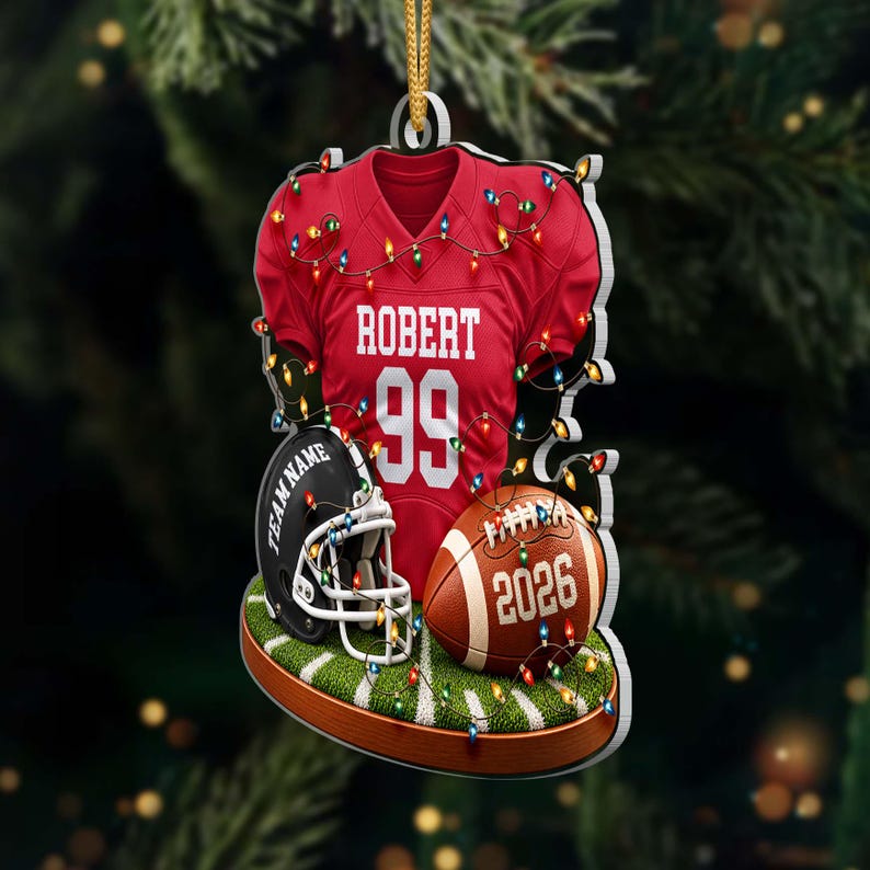 Personalized Football Jersey Ornament, Custom Name Number, Christmas Lights Keepsake
