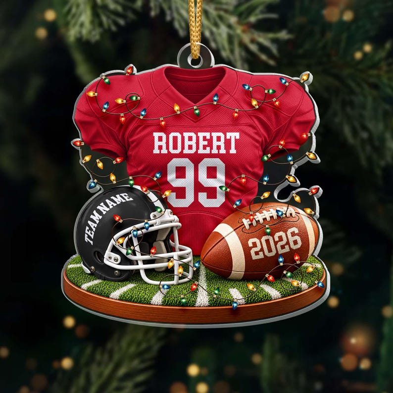Personalized Football Jersey Ornament, Custom Name Number, Christmas Lights Keepsake