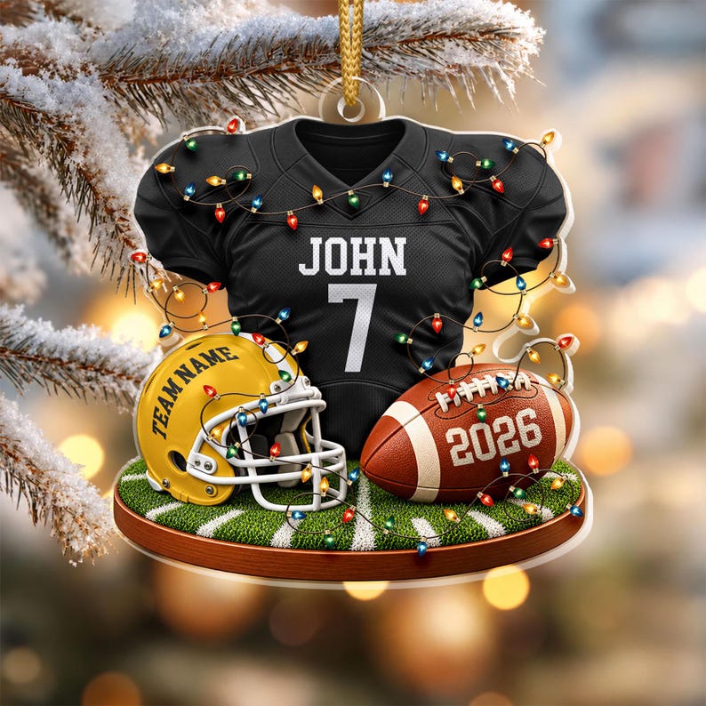 Personalized Football Jersey Ornament, Custom Name Number, Christmas Lights Keepsake