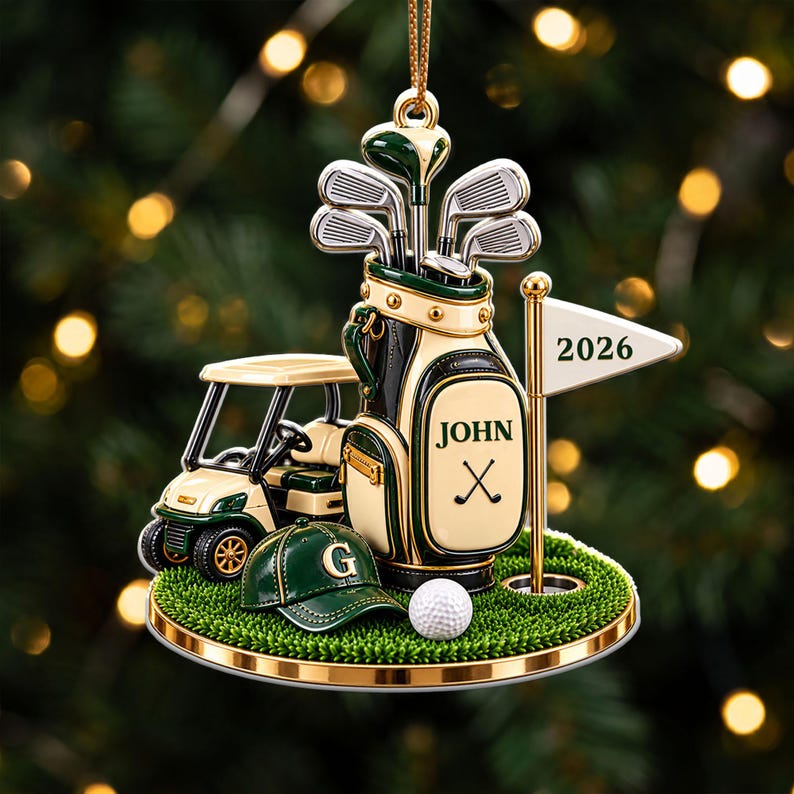 Personalized Golf Bag Ornament, Acrylic Xmas Tree Decor, Custom Name Golf Lover Christmas Gift