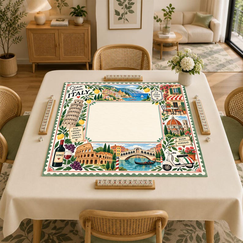 Personalized Italy Travel Mahjong Mat, Amalfi Coast Rome Venice Decor