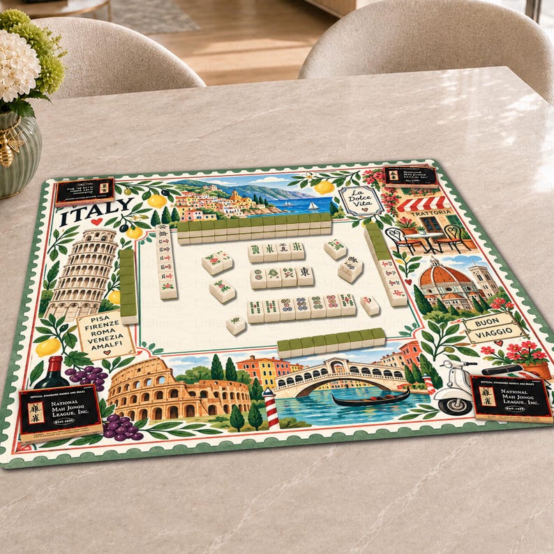 Personalized Italy Travel Mahjong Mat, Amalfi Coast Rome Venice Decor