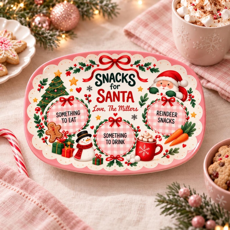 Personalized Snacks for Santa Plate, Custom Family Name Christmas Eve Platter, Gingerbread Cookie Tray, Christmas Gift Decor