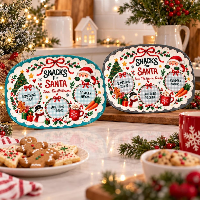 Personalized Snacks for Santa Plate, Custom Family Name Christmas Eve Platter, Gingerbread Cookie Tray, Christmas Gift Decor
