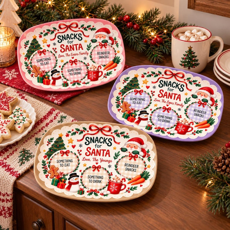 Personalized Snacks for Santa Plate, Custom Family Name Christmas Eve Platter, Gingerbread Cookie Tray, Christmas Gift Decor