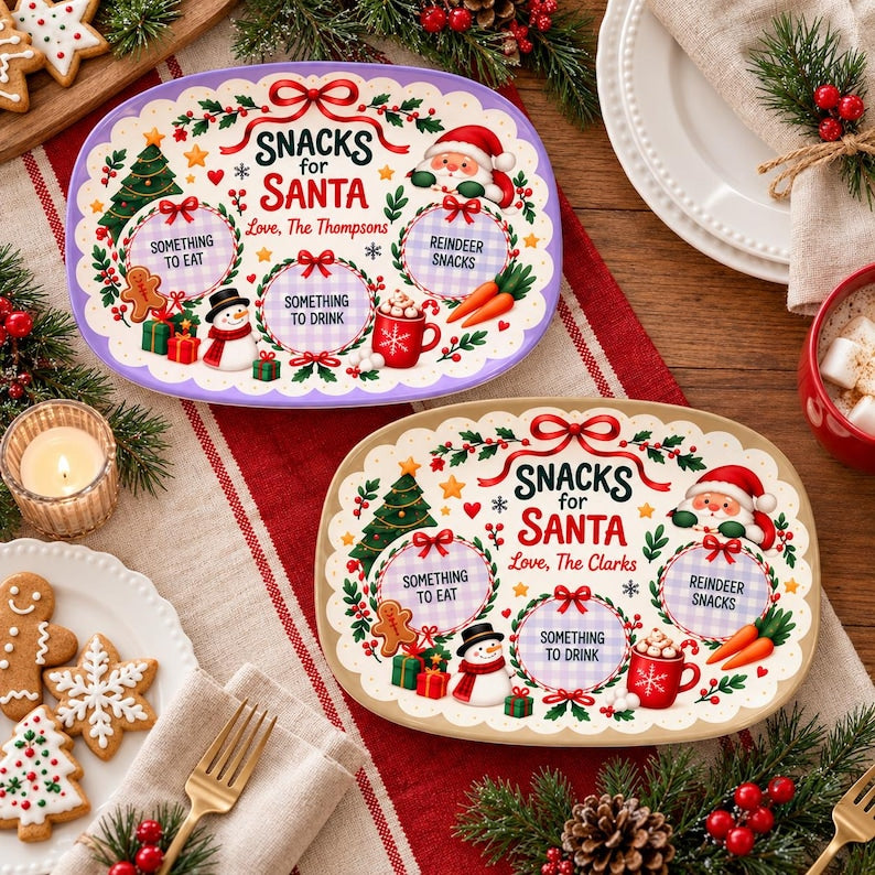 Personalized Snacks for Santa Plate, Custom Family Name Christmas Eve Platter, Gingerbread Cookie Tray, Christmas Gift Decor