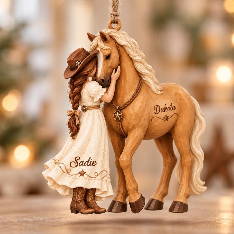 Personalized Horse Christmas Ornament, Custom Girl and Horse Names, Horse Lover Gift, Equestrian Keepsake, Cowgirl Gift