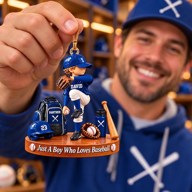 Just A Boy Who Loves Baseball, Personalized Baseball Ornament, Custom Name Gift For Baseball Players