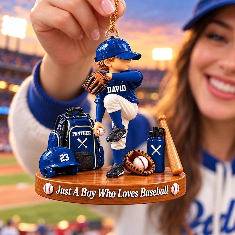 Just A Boy Who Loves Baseball, Personalized Baseball Ornament, Custom Name Gift For Baseball Players