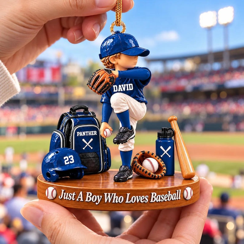 Just A Boy Who Loves Baseball, Personalized Baseball Ornament, Custom Name Gift For Baseball Players