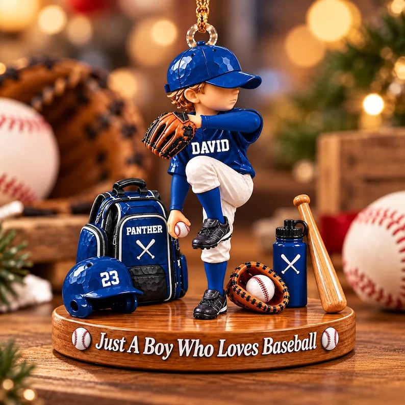 Just A Boy Who Loves Baseball, Personalized Baseball Ornament, Custom Name Gift For Baseball Players