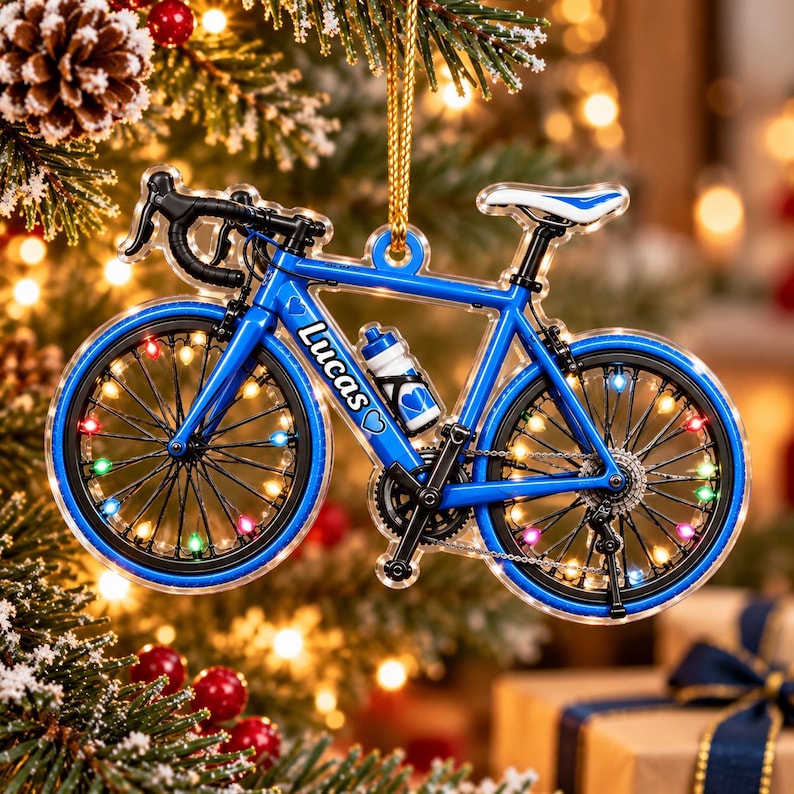 Personalized Cycling Christmas Ornament, Custom Name Road Bike Ornament, Bicycle Lover Gift