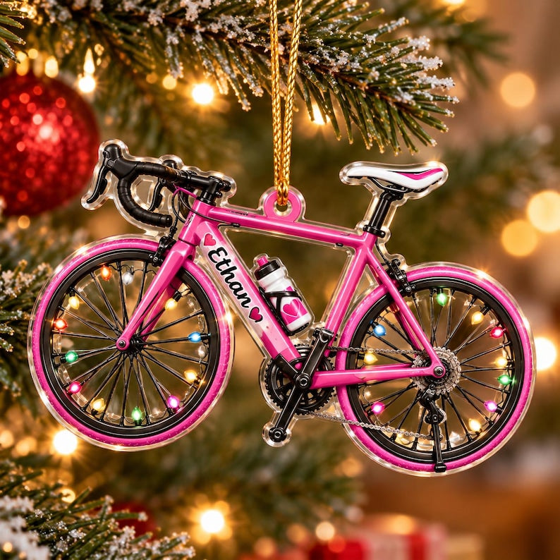 Personalized Cycling Christmas Ornament, Custom Name Road Bike Ornament, Bicycle Lover Gift
