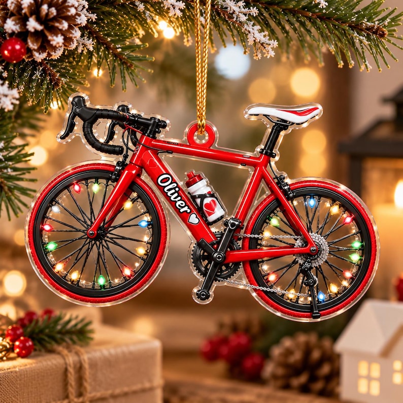 Personalized Cycling Christmas Ornament, Custom Name Road Bike Ornament, Bicycle Lover Gift