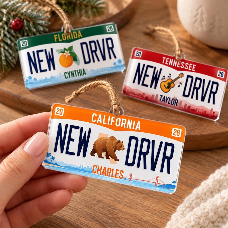 Custom State License Plate Ornament, New Driver Gift, New Car License Ornament, Personalized Christmas Gift for Teen Driver