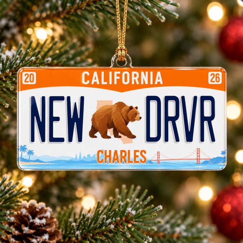 Custom State License Plate Ornament, New Driver Gift, New Car License Ornament, Personalized Christmas Gift for Teen Driver