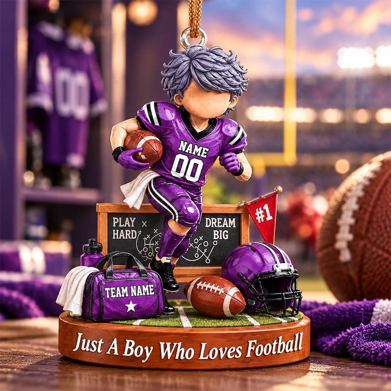 Personalized Just A Boy Who Loves Football Ornament, Custom Player Name & Number Gift, Christmas Keepsake