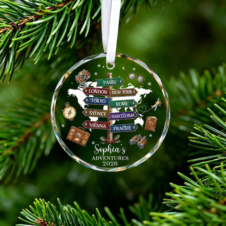 Personalized Travel Ornament, Custom Destination Keepsake, Vacation Memory Gift, Adventure Map Ornament
