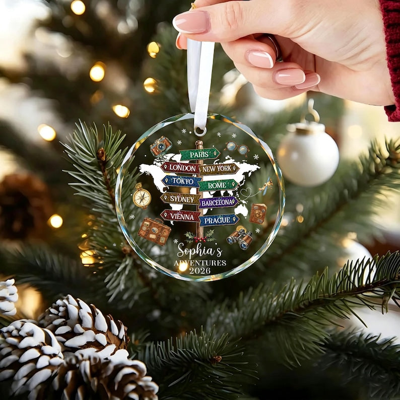 Personalized Travel Ornament, Custom Destination Keepsake, Vacation Memory Gift, Adventure Map Ornament