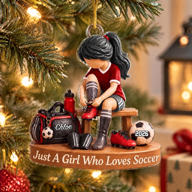 Just A Girl Who Loves Soccer, Personalized Soccer Christmas Ornament, Custom Name Soccer Player Gift, Soccer Team Gift