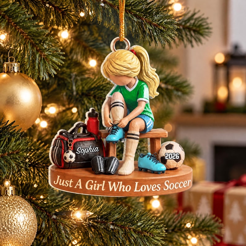 Just A Girl Who Loves Soccer, Personalized Soccer Christmas Ornament, Custom Name Soccer Player Gift, Soccer Team Gift