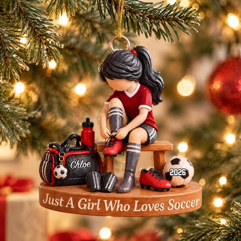 Just A Girl Who Loves Soccer, Personalized Soccer Christmas Ornament, Custom Name Soccer Player Gift, Soccer Team Gift