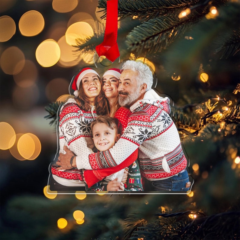 Personalized Photo Christmas Ornament, Custom Family Picture Acrylic Ornament, Couples Baby Pet Memorial Keepsake