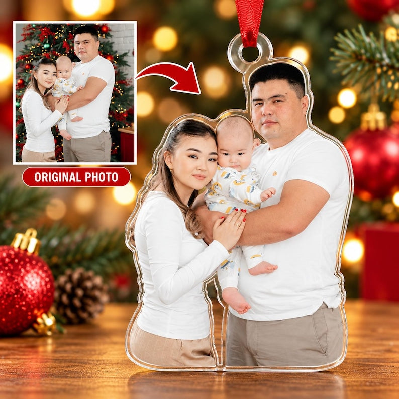 Custom Family Photo Acrylic Christmas Ornament, Personalized Picture Acrylic Ornament, Family Keepsake Gift, Holiday Tree Decoration