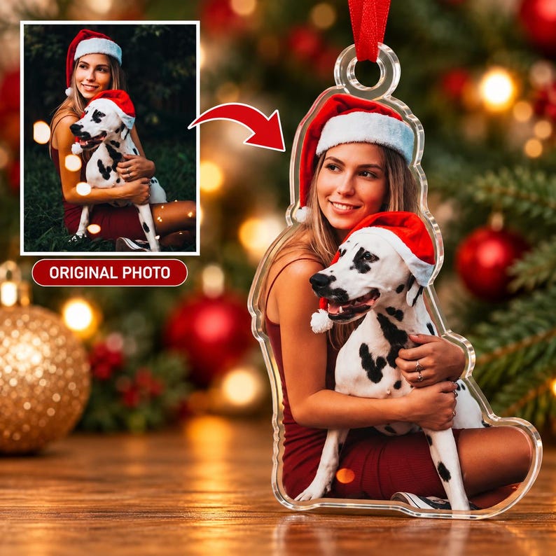 Personalized Dog Cat Picture Acrylic Ornament, Custom Pet Photo Christmas Ornament, Pet Memorial Keepsake
