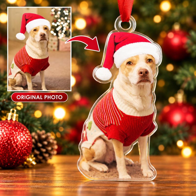 Personalized Dog Cat Picture Acrylic Ornament, Custom Pet Photo Christmas Ornament, Pet Memorial Keepsake