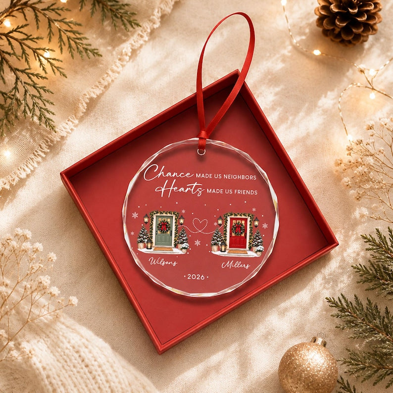 Custom Neighbor Christmas Glass Ornament, Personalized Neighbor Friend Gift Next Door