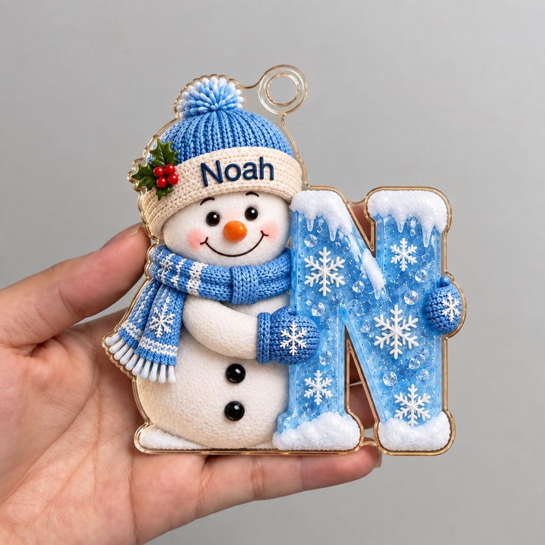 Personalized First Letter Ornament 2026, Snowman Christmas Initial Ornament, Santa Reindeer Gingerbread with Name and Letter Ornament