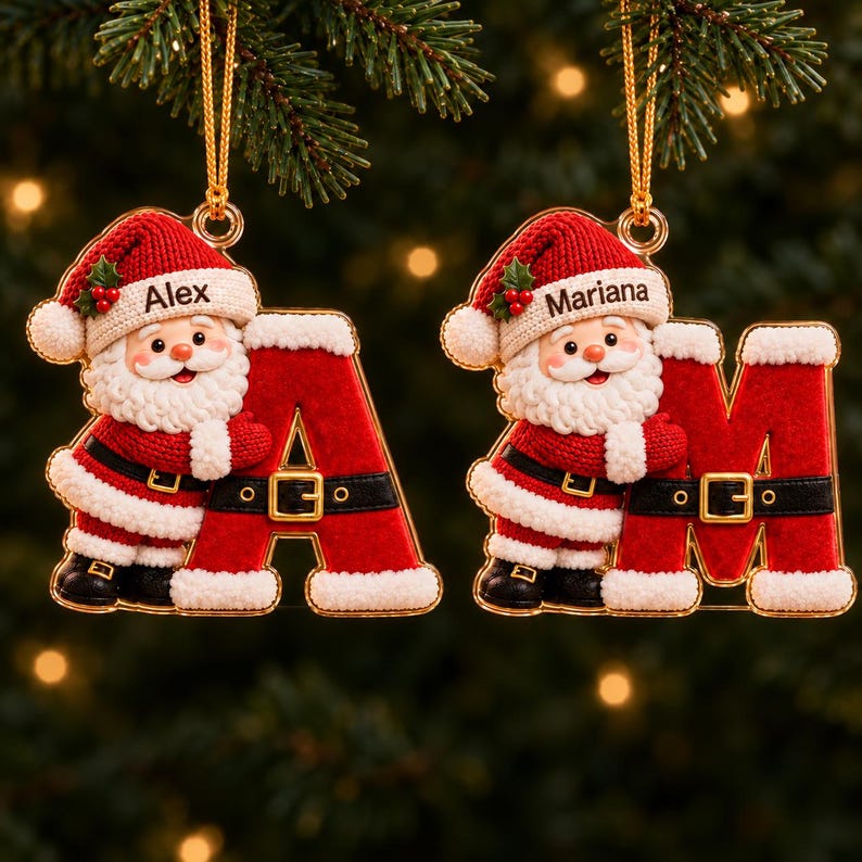 Personalized First Letter Ornament 2026, Snowman Christmas Initial Ornament, Santa Reindeer Gingerbread with Name and Letter Ornament