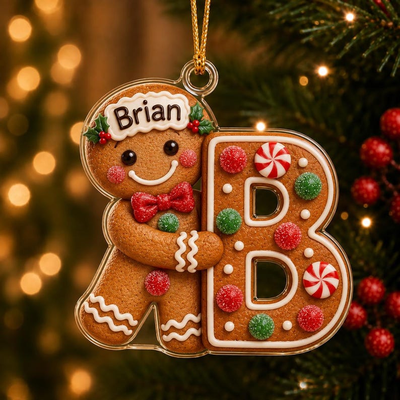 Personalized First Letter Ornament 2026, Snowman Christmas Initial Ornament, Santa Reindeer Gingerbread with Name and Letter Ornament