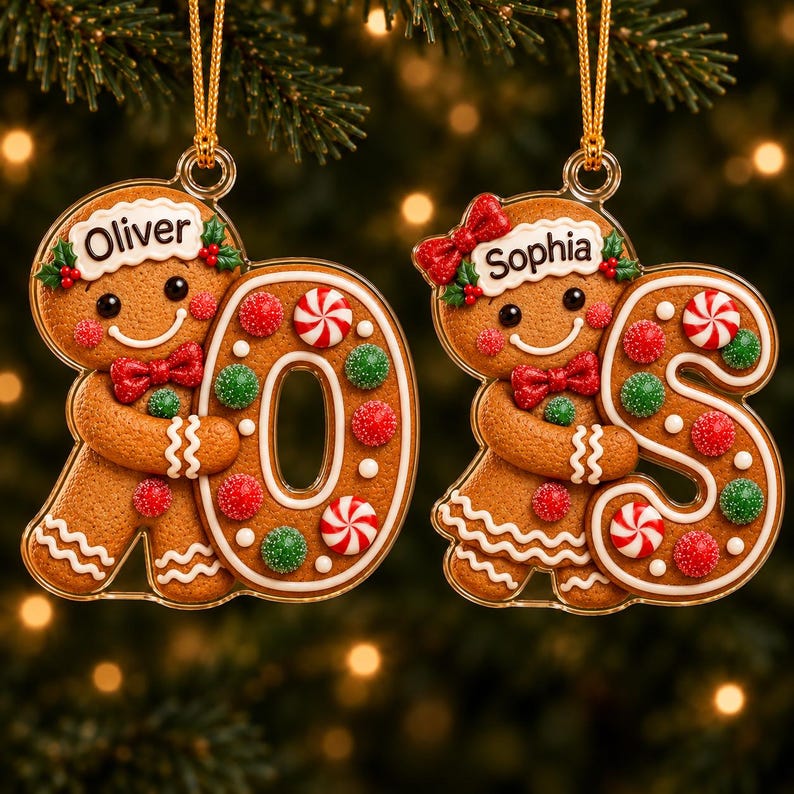 Personalized First Letter Ornament 2026, Snowman Christmas Initial Ornament, Santa Reindeer Gingerbread with Name and Letter Ornament