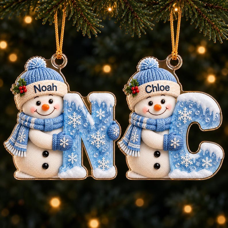 Personalized First Letter Ornament 2026, Snowman Christmas Initial Ornament, Santa Reindeer Gingerbread with Name and Letter Ornament