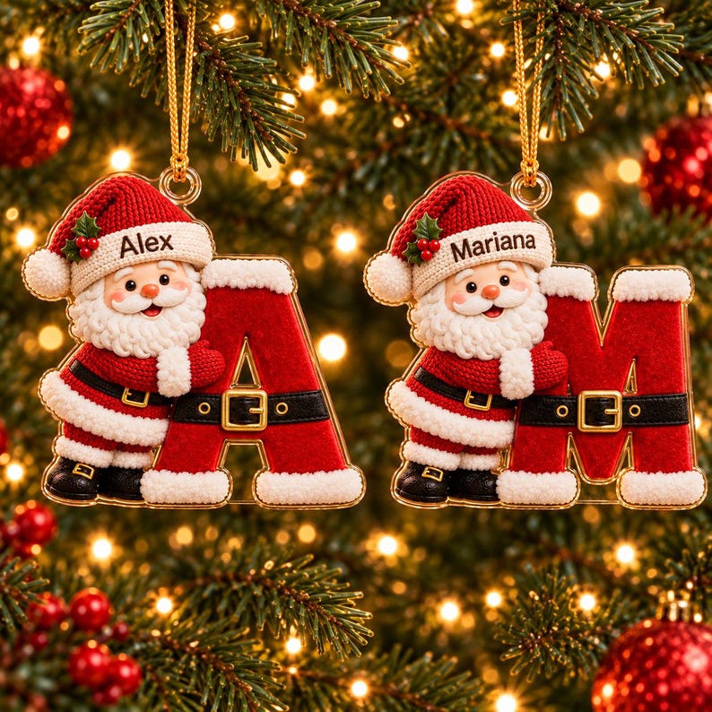 Personalized First Letter Ornament 2026, Snowman Christmas Initial Ornament, Santa Reindeer Gingerbread with Name and Letter Ornament