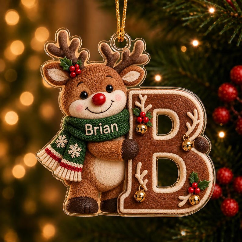 Personalized First Letter Ornament 2026, Snowman Christmas Initial Ornament, Santa Reindeer Gingerbread with Name and Letter Ornament